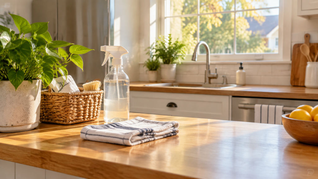 Housekeeping basics in a tidy shared-home kitchen